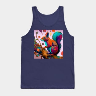 A whimsical, colorful squirrel perched on a branch Tank Top